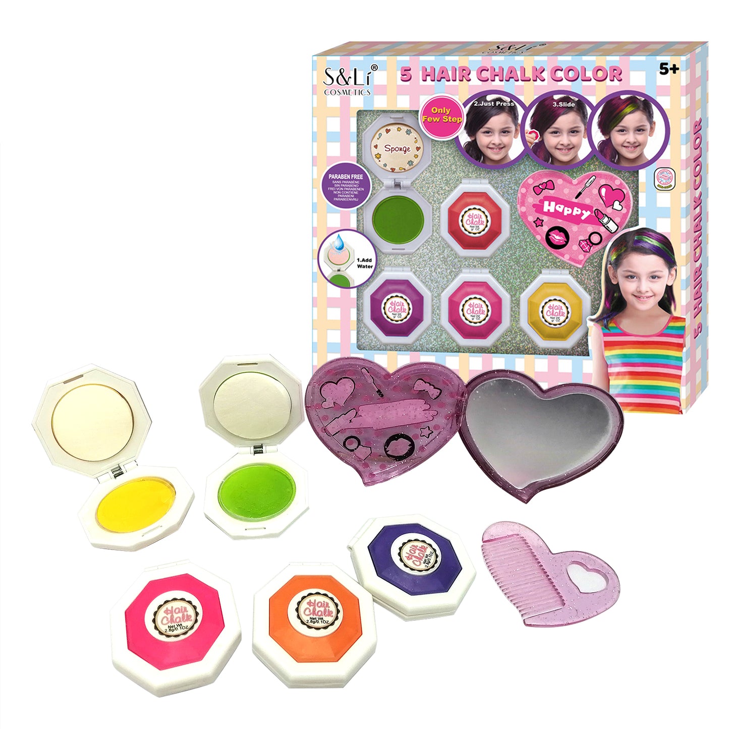 Sparkle And Gliter 5 Color Hair Chalks Set