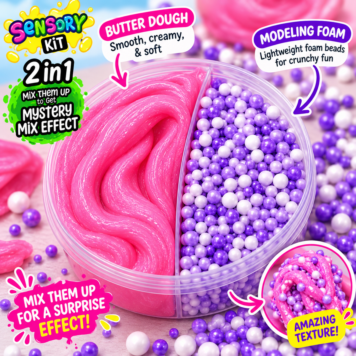 Baby playing with sensory toys from complete gift set