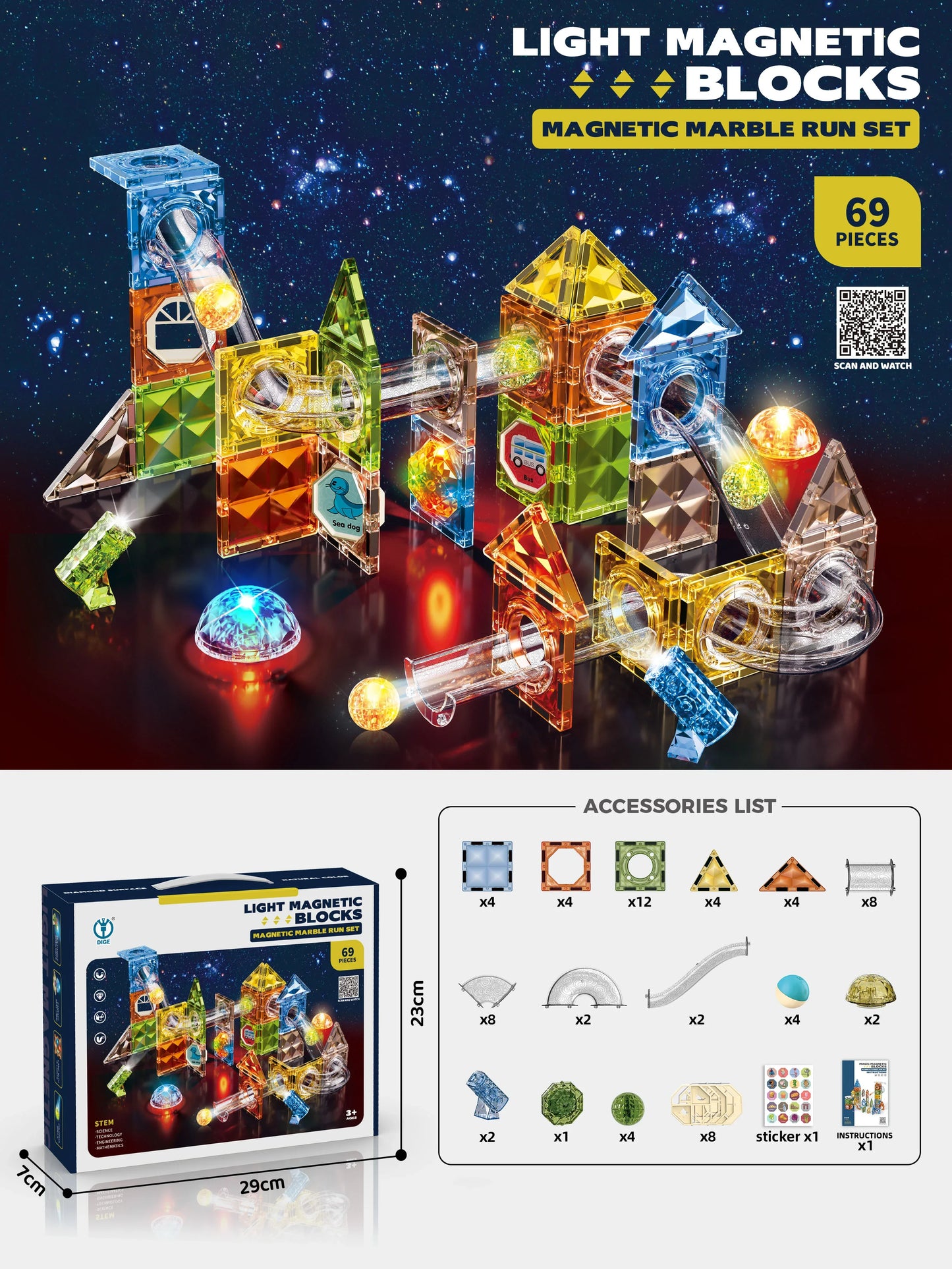 - Fun Magnetic Blocks Set - 69 Pieces