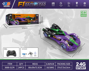 2.4G RC F1 Racing Car for Kids with Lights, Music, Spray & Stunts – Purple product details in Kuwait