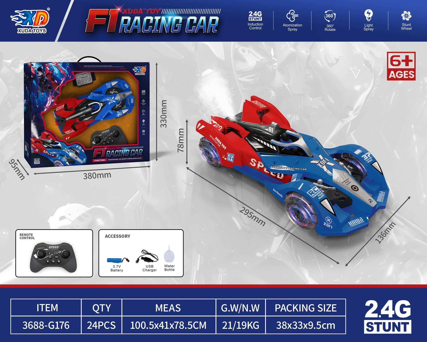 2.4G F1 RC racing car in blue and purple color variants side by side