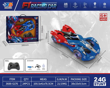 2.4G F1 RC racing car in blue and purple color variants side by side