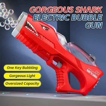 Close-up of red shark bubble blower toy