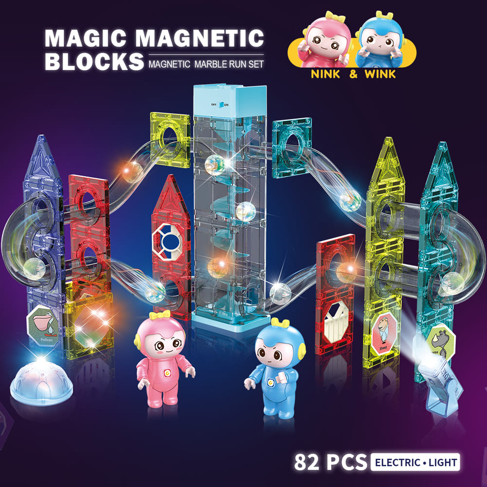 Magnetic Ball Track Building Blocks Electric Light Music 82 Pcs