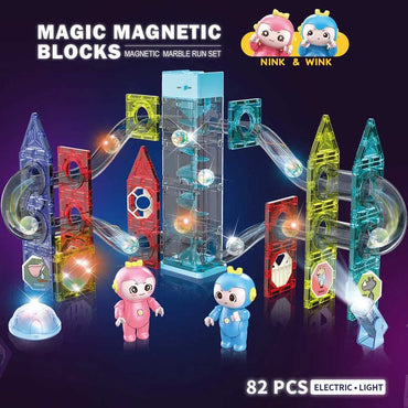 Magnetic Ball Track Building Blocks Electric Light Music 82 Pcs product details for kids in Kuwait