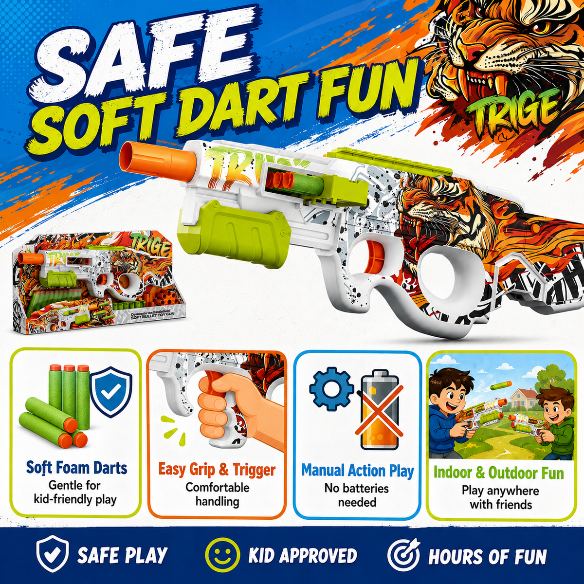 10-Dart Rotating Drum Foam Blaster Toy Gun for Kids