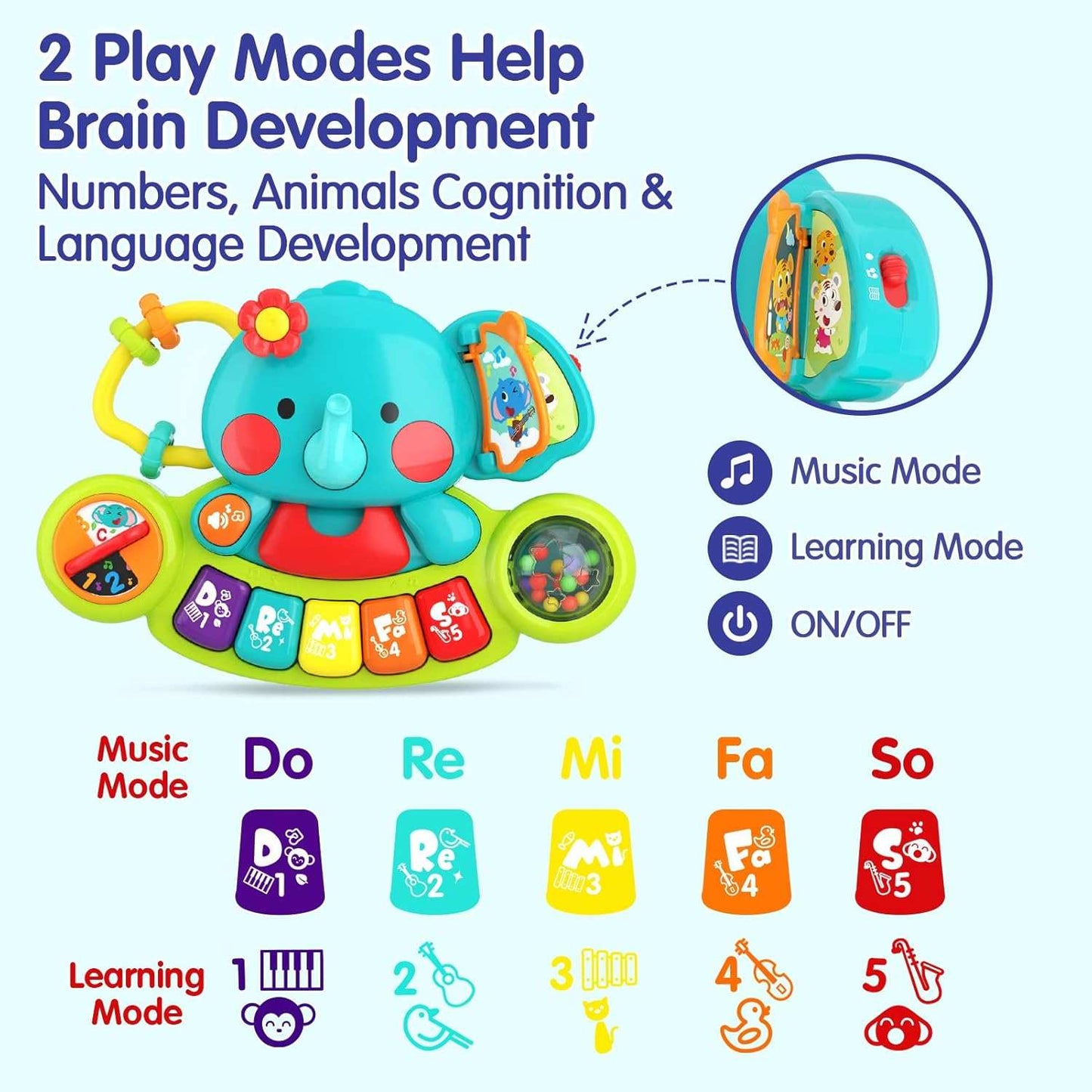 Hola 2-in-1 Musical Elephant (with music, light, sound effects) gift toy for kids in Kuwait