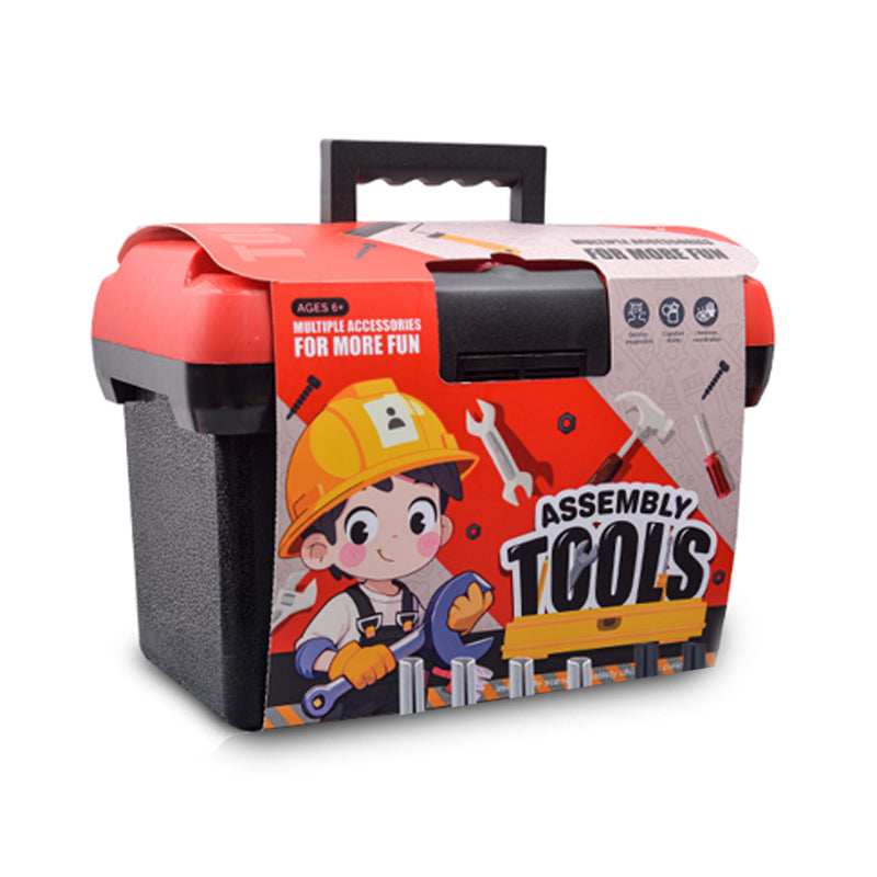 Toddler tool set with battery-powered electronic drill and tool box