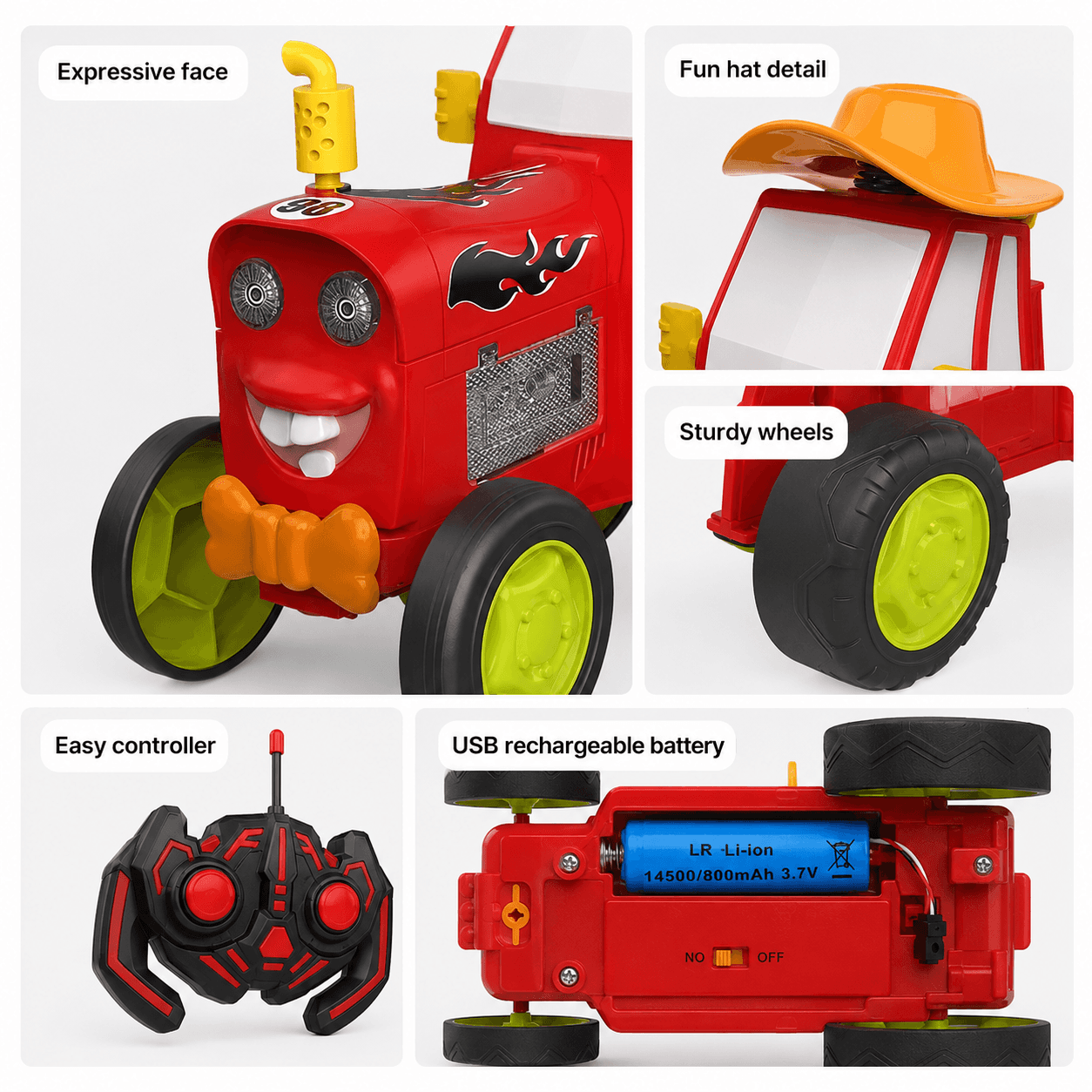 Remote Control Stunt Tractor Car with Headlights & Music – Red