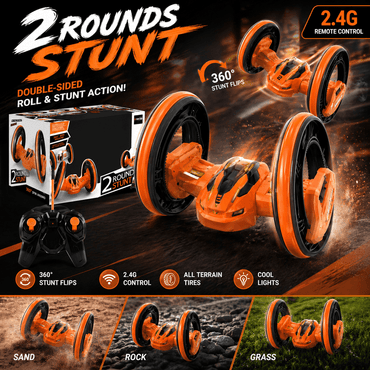 RC Stunt Car with Lights Orange – 360 Flip Remote Control Car for Kids product details in Kuwait