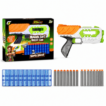 Manual Soft Bullet Toy Blaster Gun Set with Foam Darts, Target Blocks, and product details for kids in Kuwait