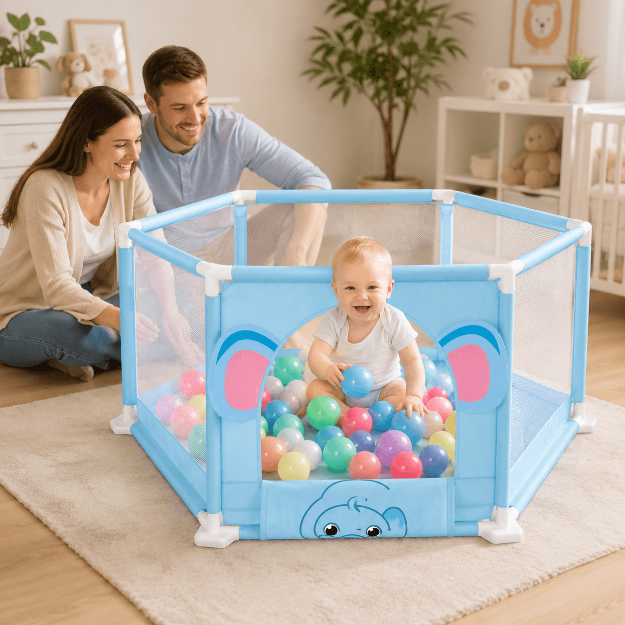 Elephant Baby Playpen with 50 Balls – Indoor Play Area