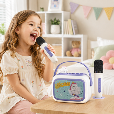 Child using a portable kids karaoke machine with wireless microphone – Kuwait