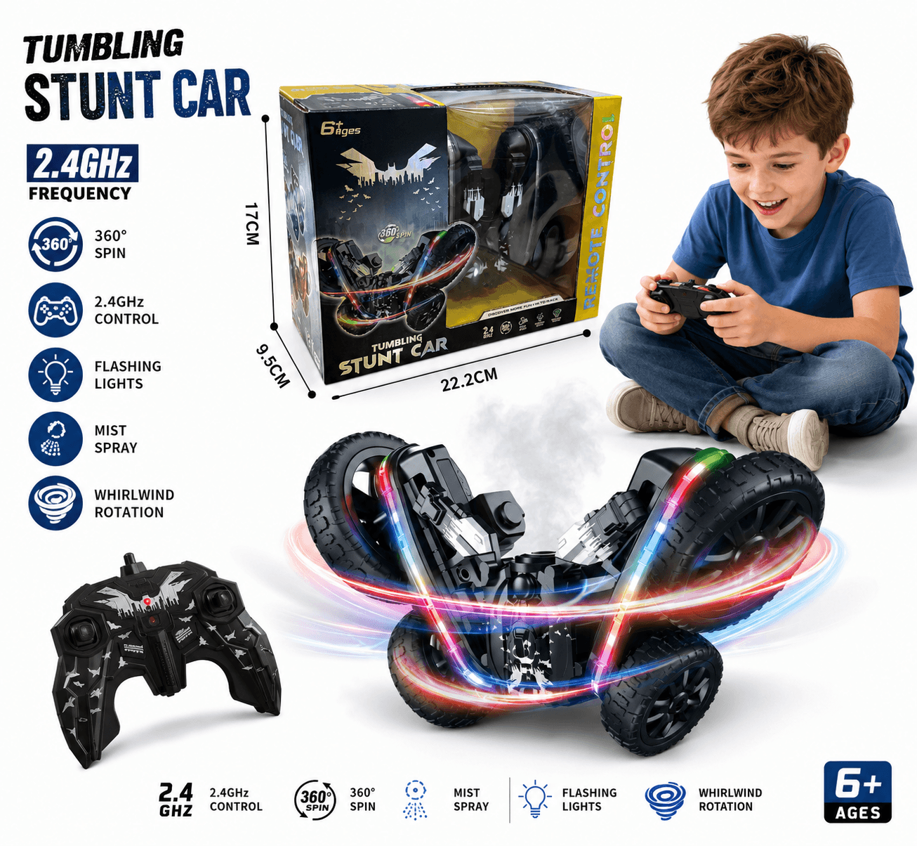 Stunt Car Double Side Car With Lights For Kids product details in Kuwait