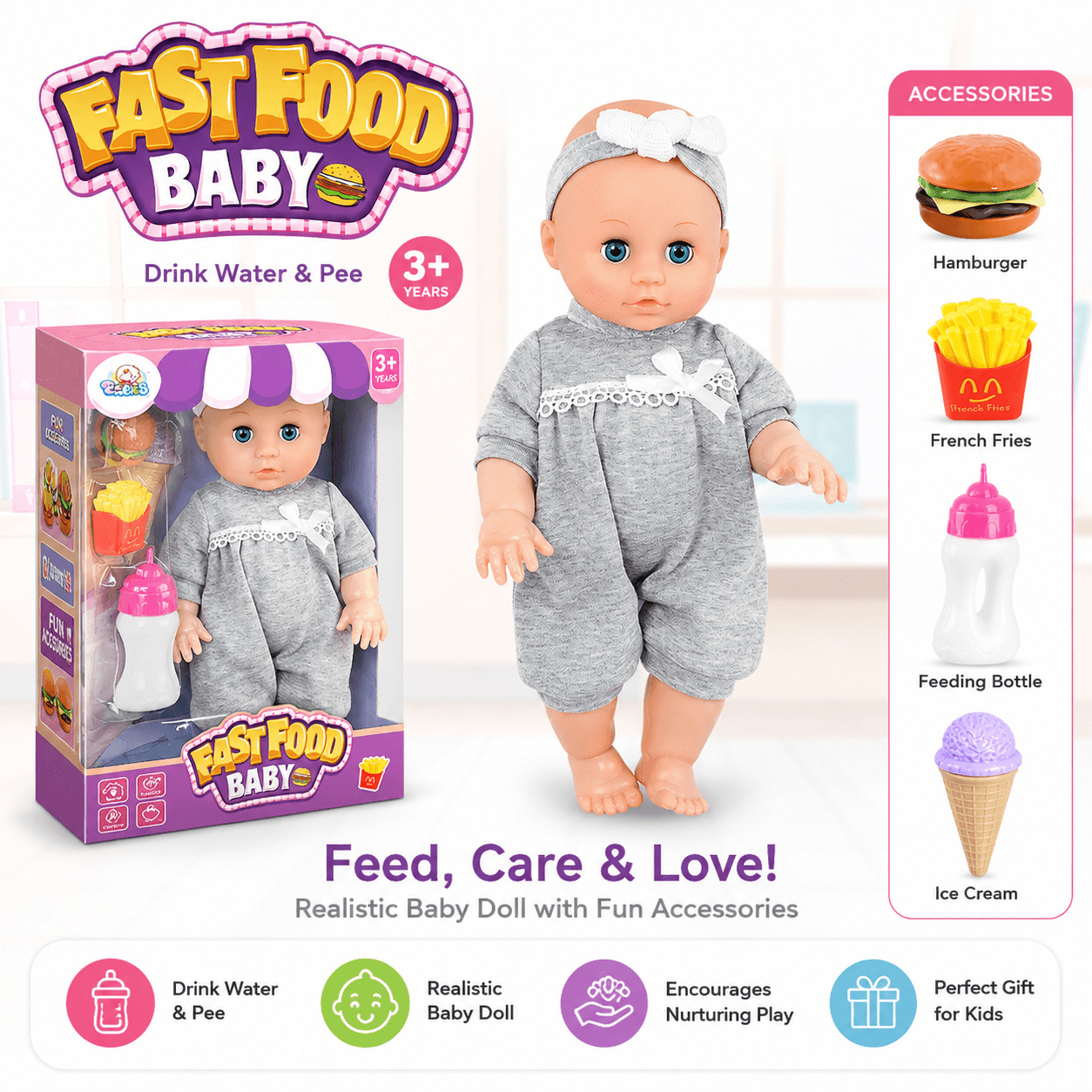 Fast Food Baby Doll With Sounds - 14 Inch gift toy in Kuwait