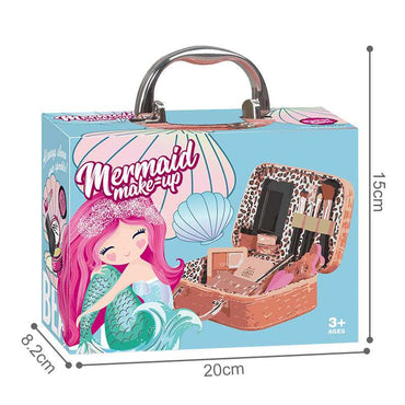 Close-up of pretend makeup kit brushes and cosmetic tools