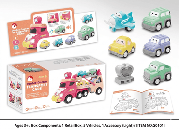 Double Decker Transport Cars And 1 Plane Set product details for kids in Kuwait