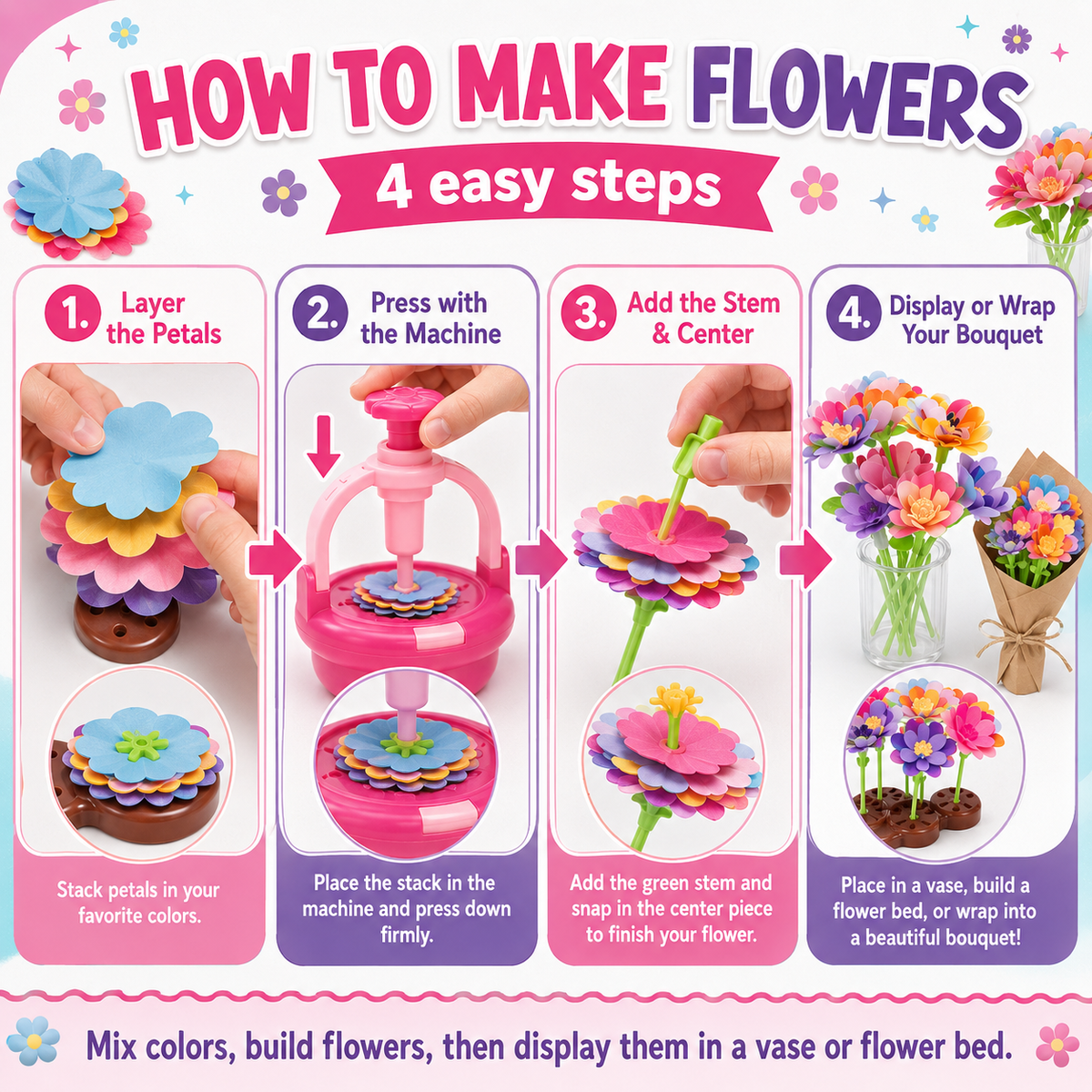 DIY Fabric Flower Bouquet Craft Kit for Girls – Arts & Crafts Toy