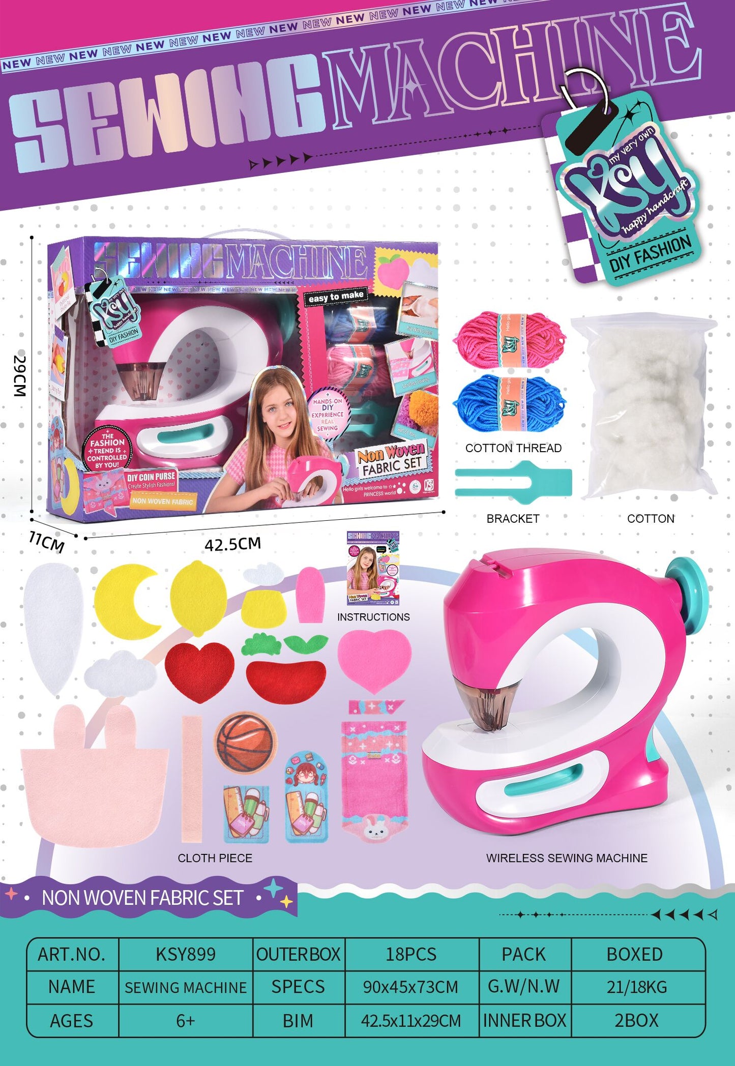 Sewing Machine Kit For Kids - 18 Pcs