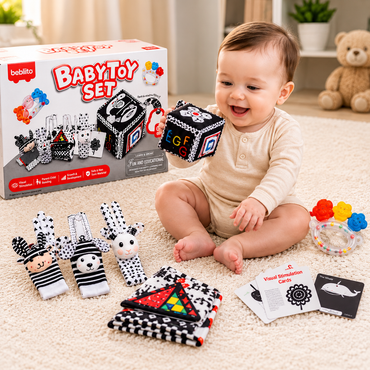 Baby Sensory Toy Gift Set – Rattles, Teethers & Cloth Book