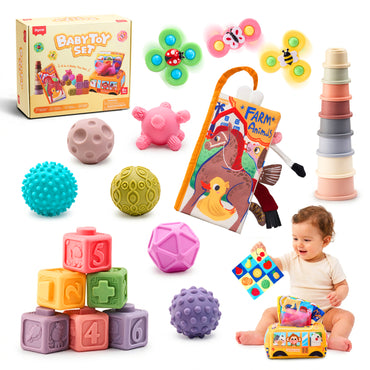 Baby Sensory Toy Gift Set – Rattles, Teethers & Cloth Book