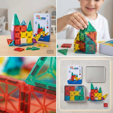 Magnetic building block colorful geometric pieces close-up