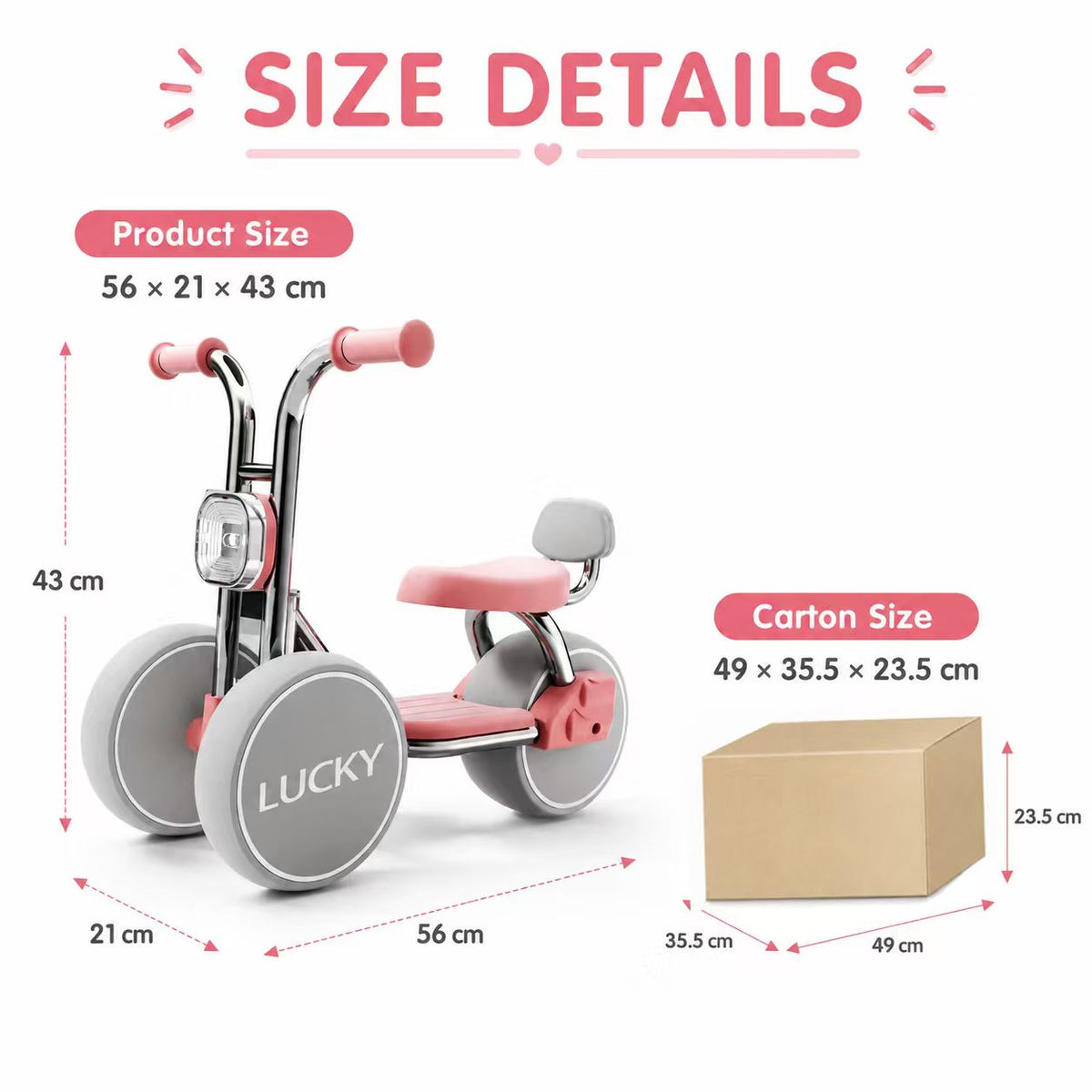 3-Wheel Toddler Balance Bike / Seated Scooter with Lights & Music (Pink)