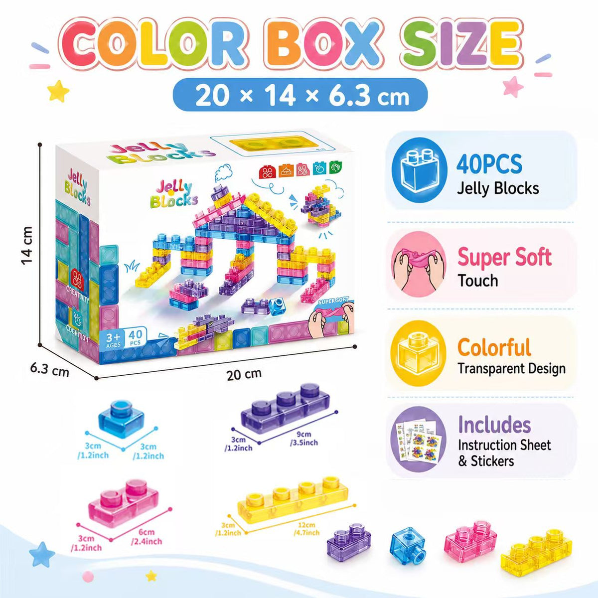 40-Piece Sensory Soft Building Blocks Montessori Stacking Toy for Toddlers