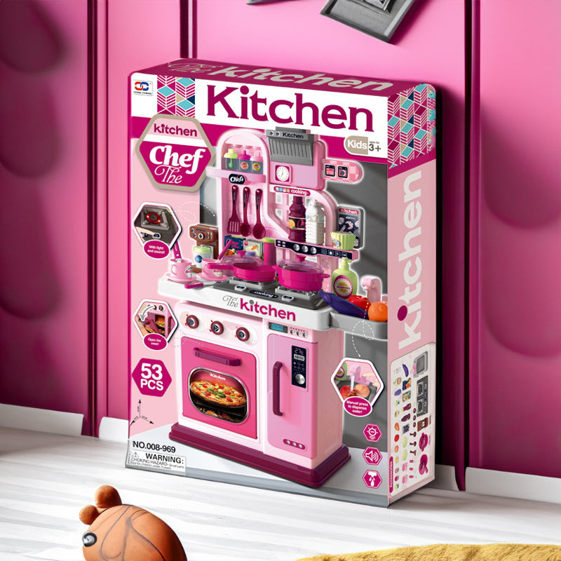 Kitchen Set with Light and Sound Complete Cooking Experience for Kids-53pcs Pink - #toys for girls Kuwait# - #toys for girls 5 years old Kuwait# - #toys for girls 6 years old Kuwait# - #toys for girls 7 years old Kuwait#