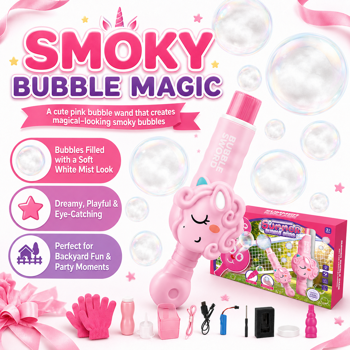 Unicorn Smoke Bubble Machine with Lights & Sound – Bubble Toy for Kids