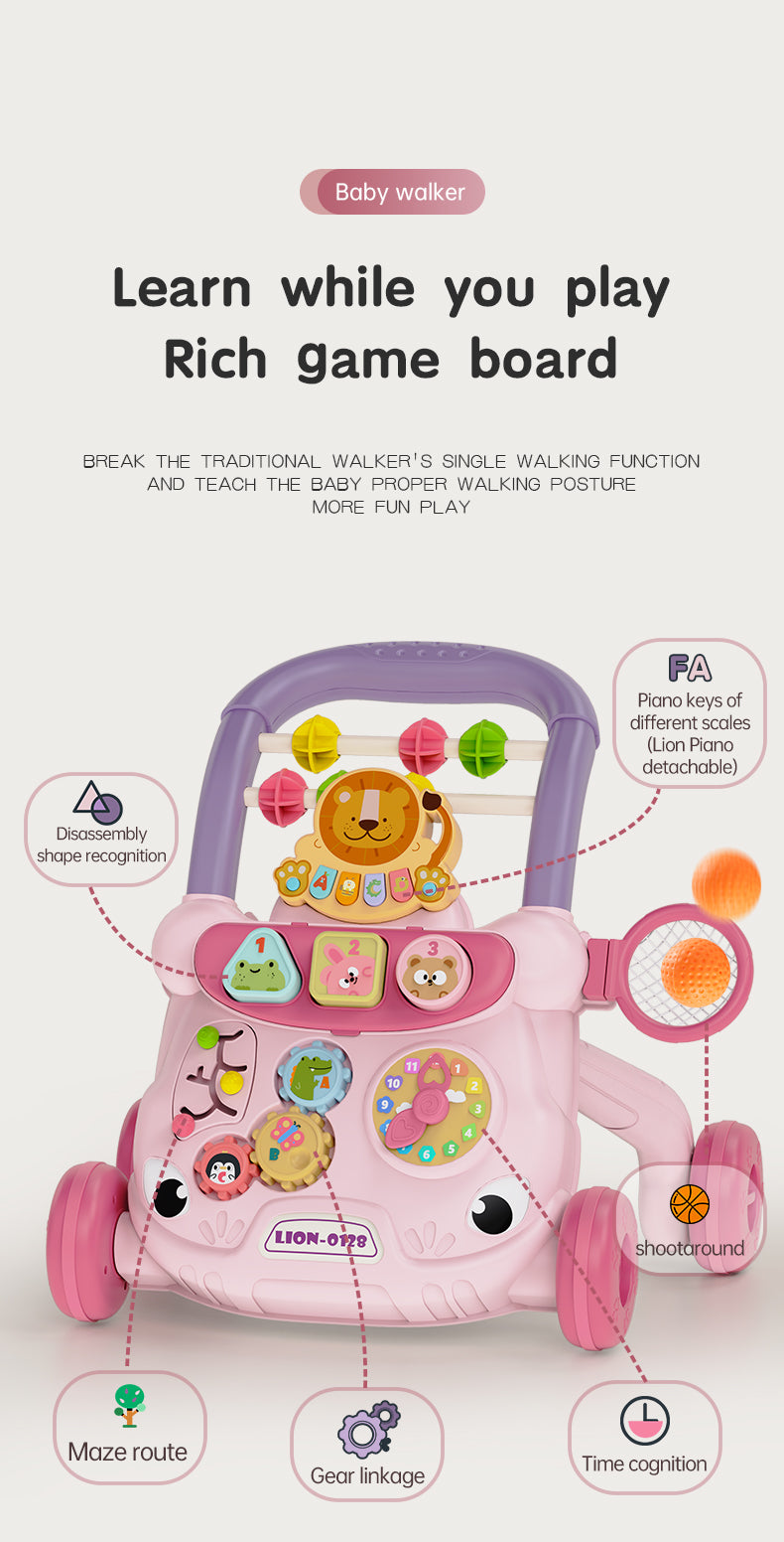 Lion Trolley Baby Walker with Music - Pink