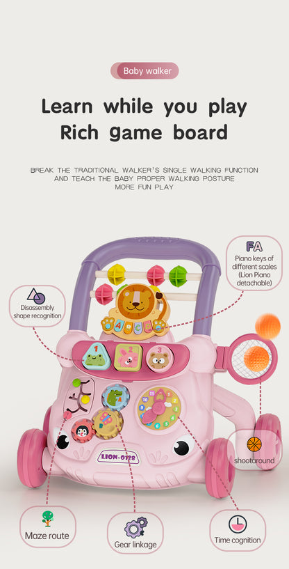 Lion Trolley Baby Walker with Music - Pink