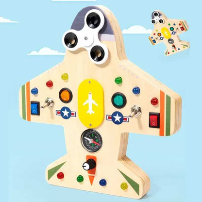 Montessori Wooden Sensory Plane with 10 Light Switches product details for kids in Kuwait