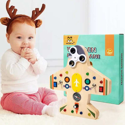 Montessori Wooden Sensory Plane with 10 Light Switches for kids in Kuwait