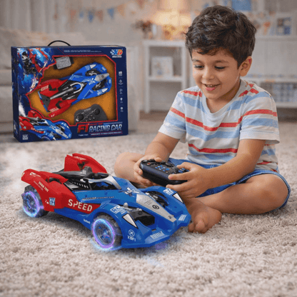 2.4G blue F1 remote control racing car with LED lights and stunt wheels