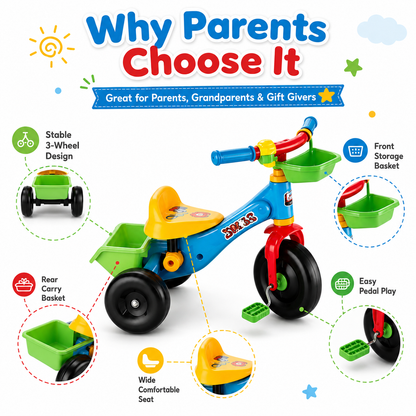 Toddler Balance Bike & Tricycle with Storage Basket – Ride-On Toy