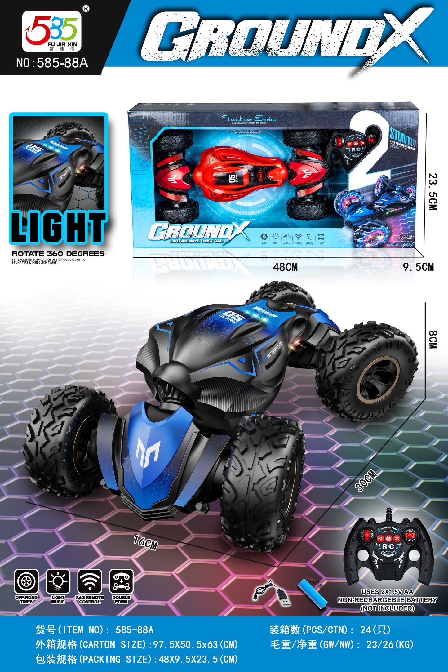 2.4G Ground X Remote Control Car With Light And Music - Blue