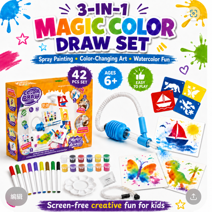 Airbrush Art Craft Kit for Kids – Blow Painting Toy Set