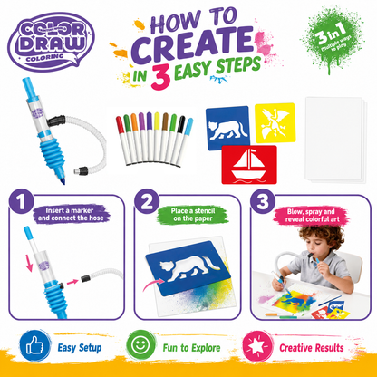 Airbrush Art Craft Kit for Kids – Blow Painting Toy Set