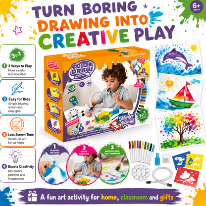 Airbrush Art Craft Kit for Kids – Blow Painting Toy Set