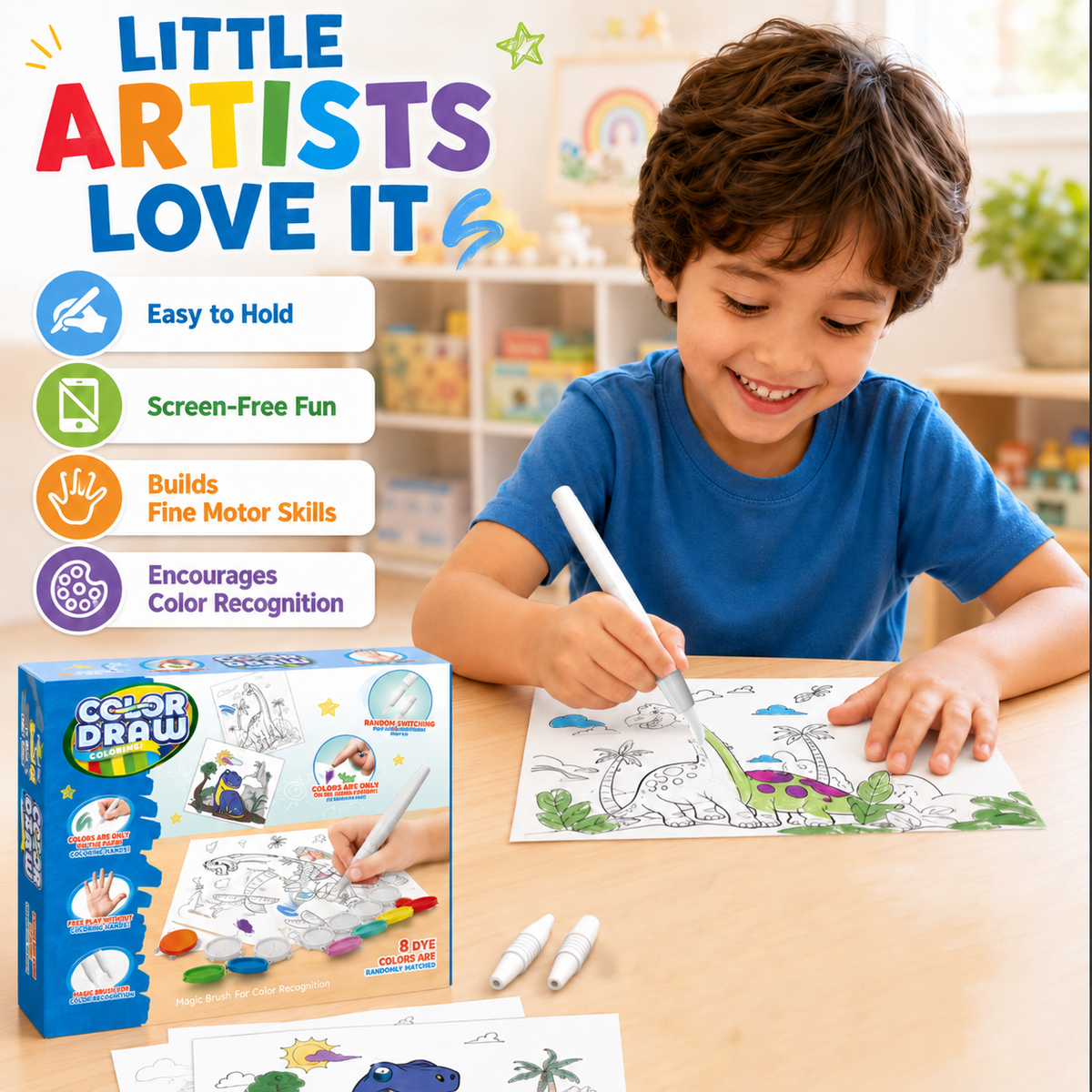 Non-Toxic Mess-Free Magic Painting Kit (8 Colors) – Coloring Toy for Kids