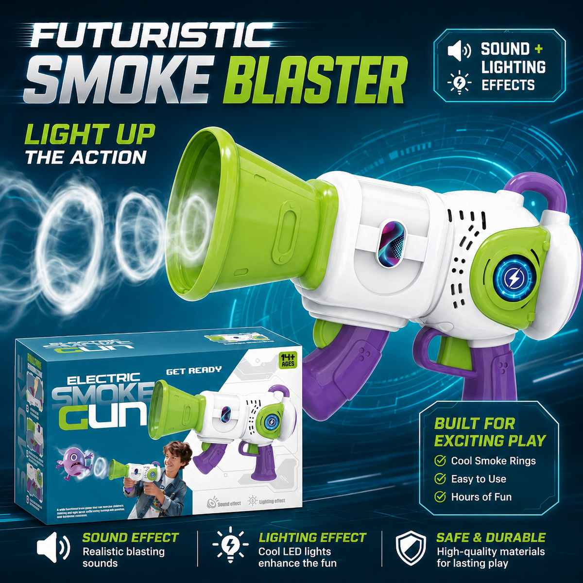Fog Blaster Gun Toy with Lights & Sound Effects for Kids