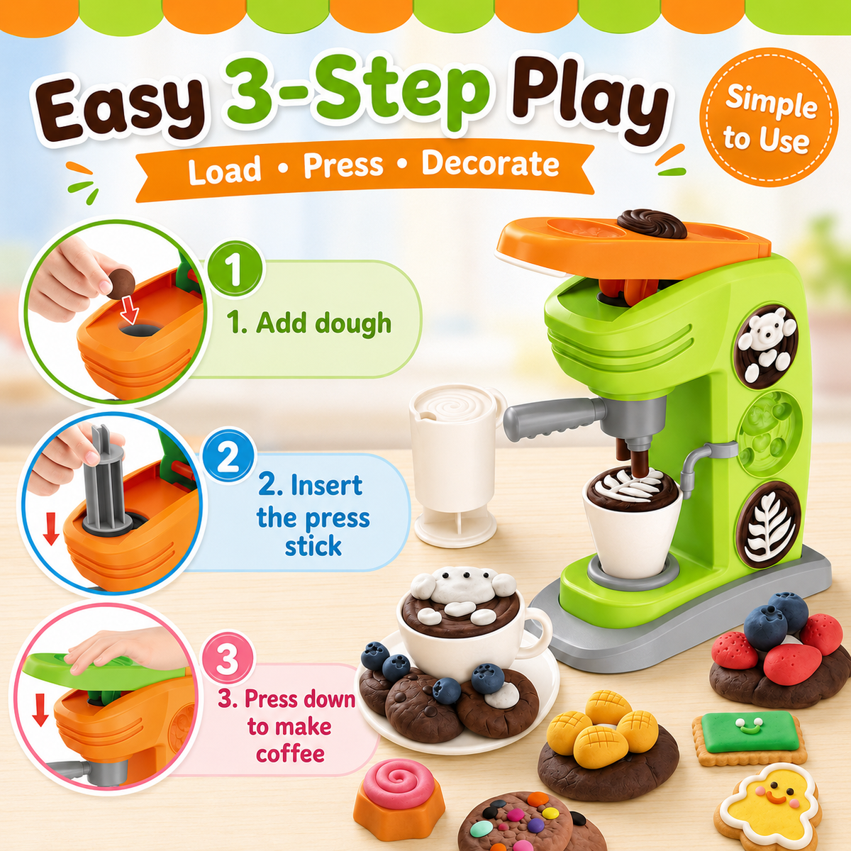 Play Kitchen Creation Café Dough Toy Set – Pretend Coffee Maker for Kids