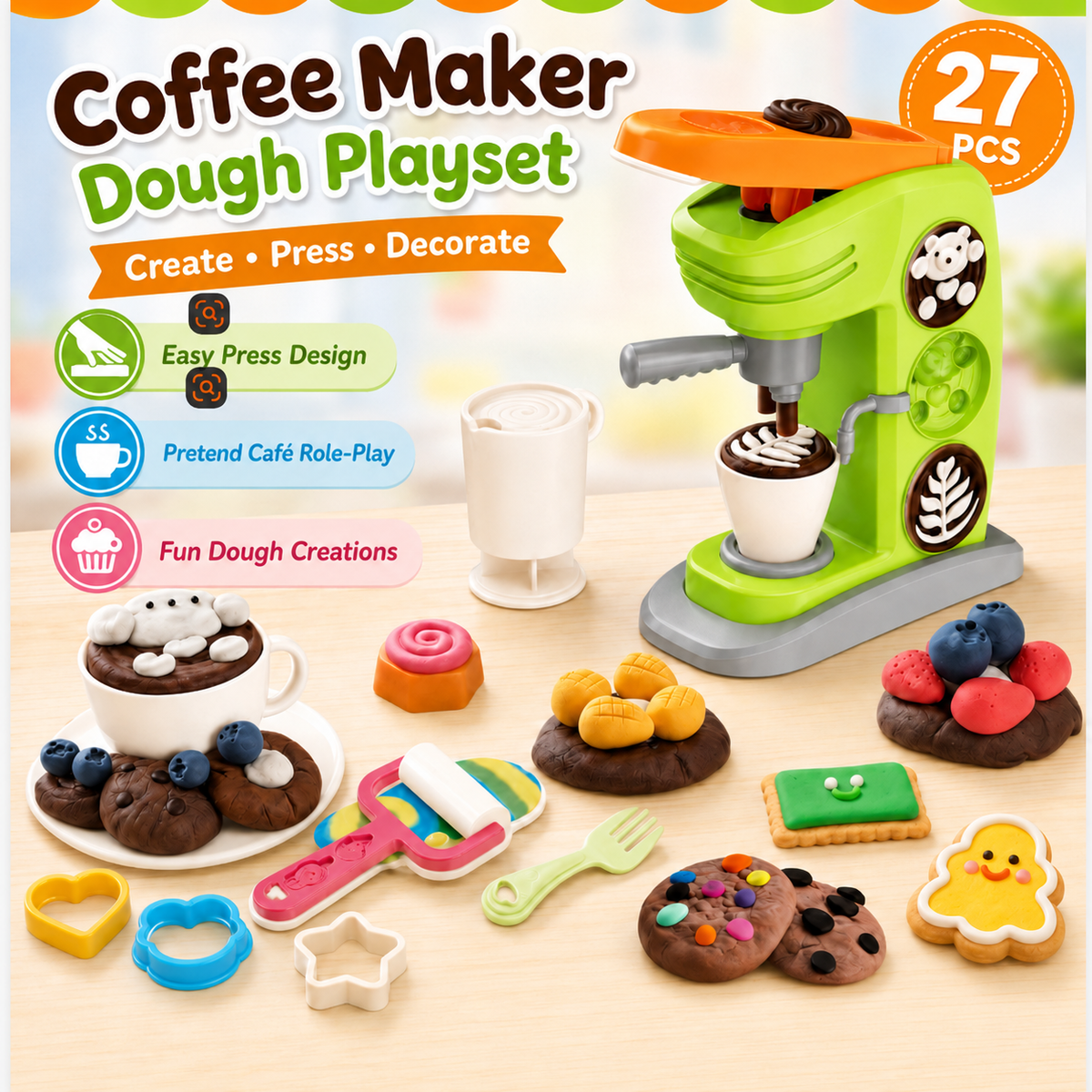 Play Kitchen Creation Café Dough Toy Set – Pretend Coffee Maker for Kids