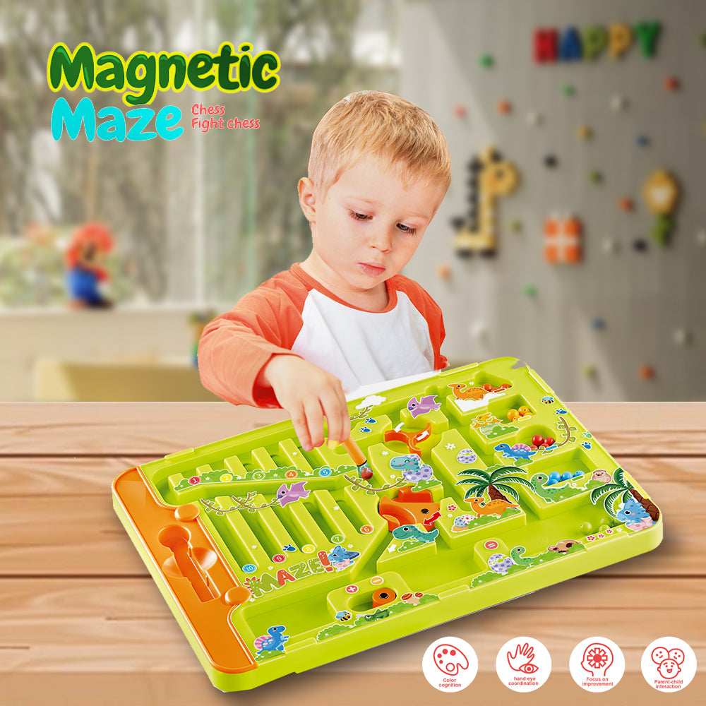 Magic maze and aeroplane chess game board with all pieces laid out
