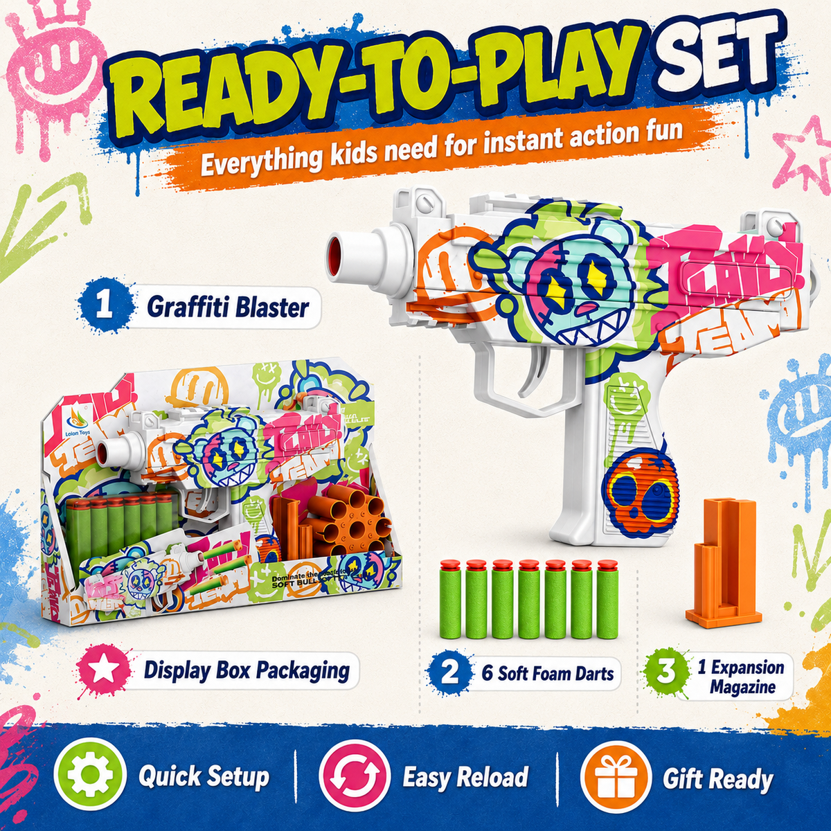 6-Dart Rotating Drum Foam Blaster Toy Gun for Kids