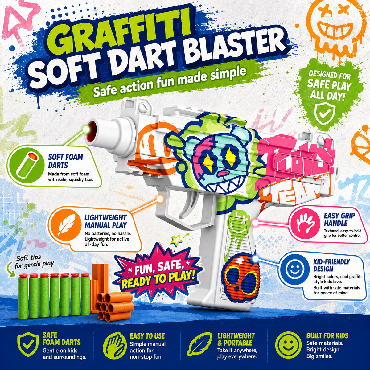 6-Dart Rotating Drum Foam Blaster Toy Gun for Kids