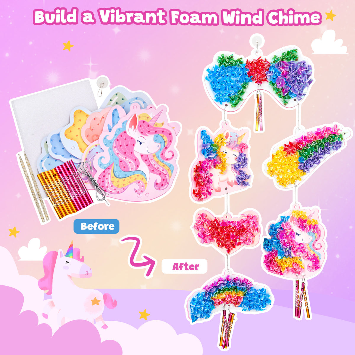 Unicorn Wind Chime Craft Kit – DIY Foam Craft Toy for Kids