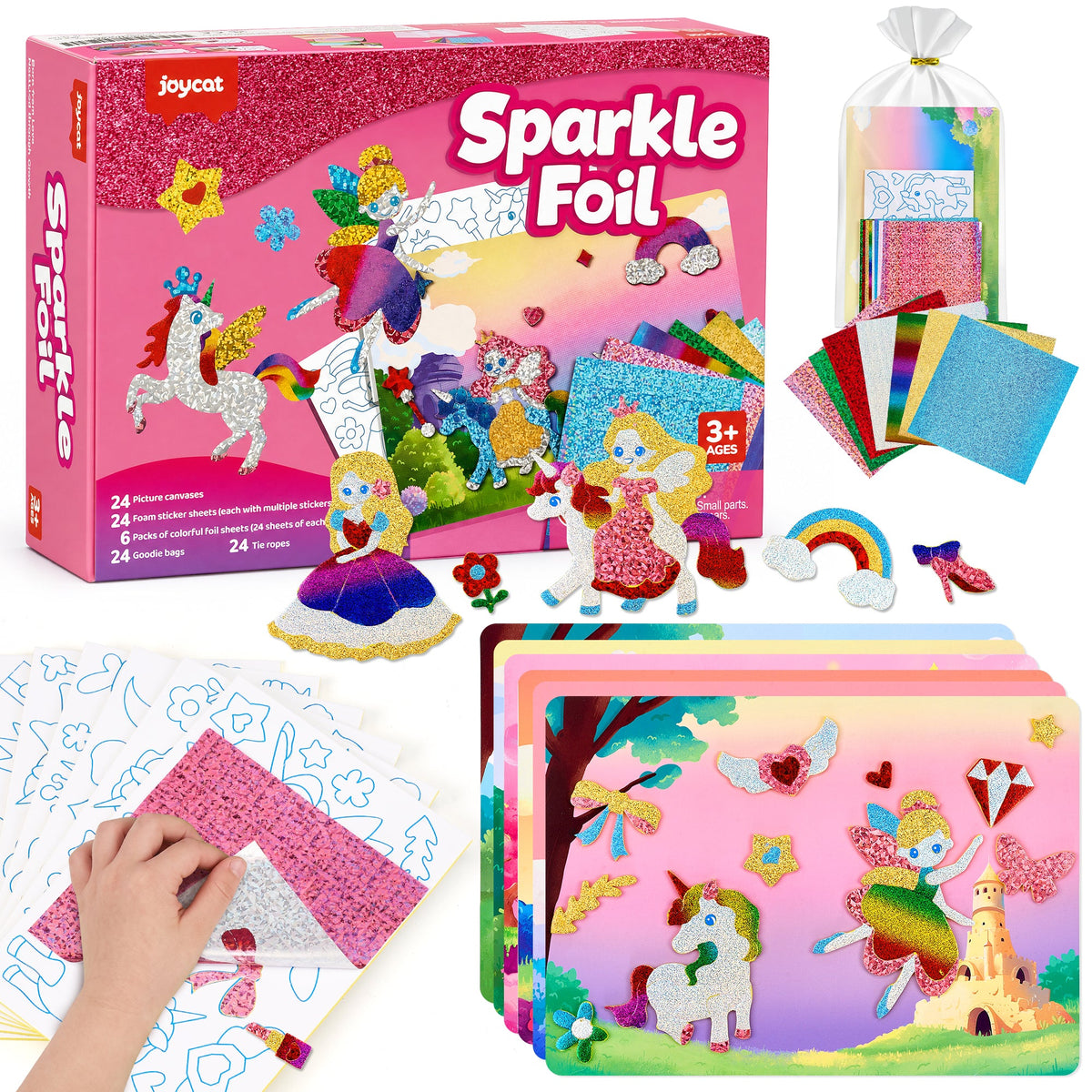 Child applying sparkle foil to animal design