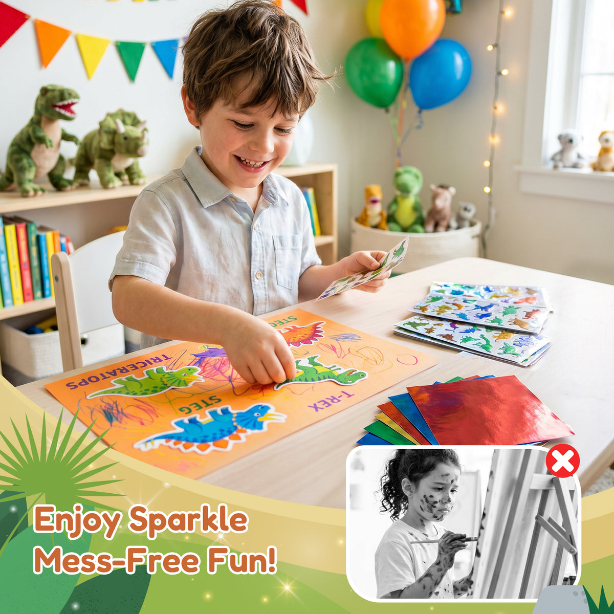 Dinosaurs Sparkle Foil Art Kit – DIY Craft Toy for Kids